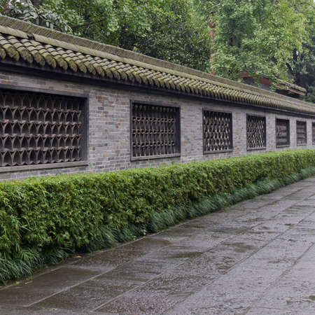 wall, eave and flagging. Enclosure of Wuhou Temple at Chengdu, Sichuan, China.の写真素材