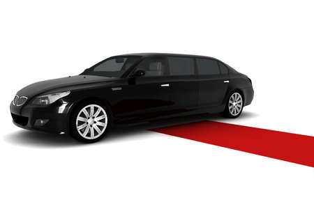 A black limousine with a red carpetの写真素材