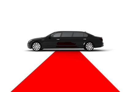 A black limousine with a red carpetの写真素材