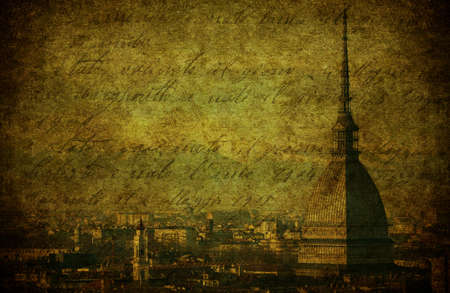 An old postcard of a view of Tourin in Italyの写真素材