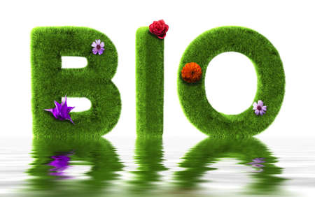 Bio text made with grass and flowersの写真素材