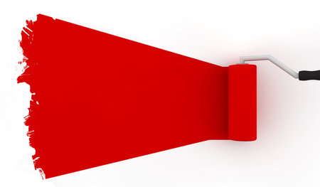 Roller brush with red lines of colorの写真素材