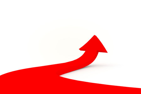 Illustration of a red arrow directed upwards as success の写真素材