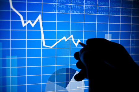 Vector illustrations of graphs and business elements on a monitor