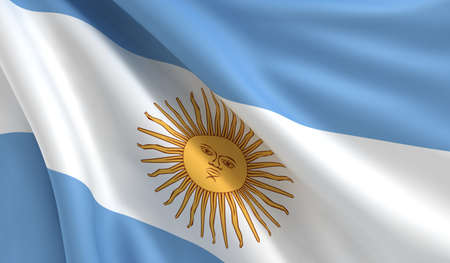 A flag of Argentina in the windの写真素材