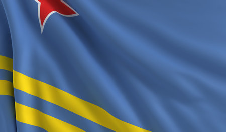 A flag of Aruba in the windの写真素材