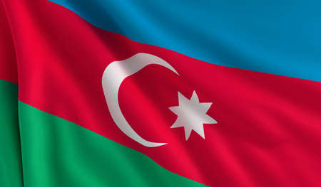 A flag of Azerbaijan in the windの写真素材