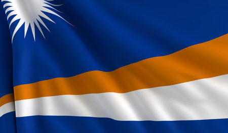A flag of Marshall Islands in the windの写真素材