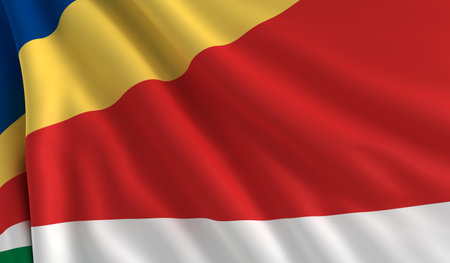 A flag of Seychelles in the windの写真素材
