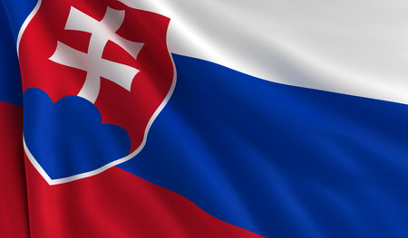 A flag of Slovakia in the windの写真素材