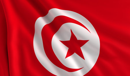 A flag of Tunisia in the windの写真素材