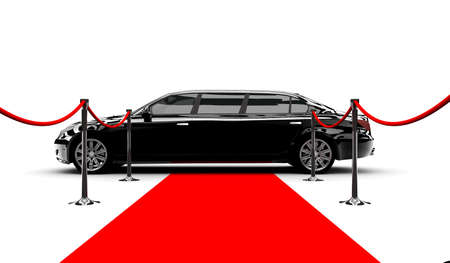 A black elegant car with a red carpetの写真素材