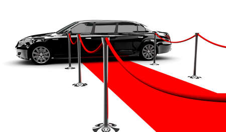 A black elegant car with a red carpetの写真素材