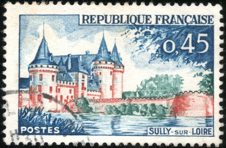 A stamp showing Sully sur Loire en Franceのeditorial素材