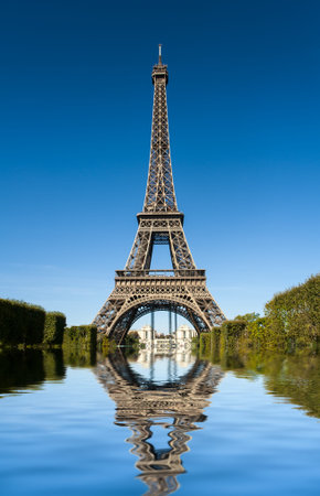 VImage of Tour Eiffel reflected in waterの写真素材