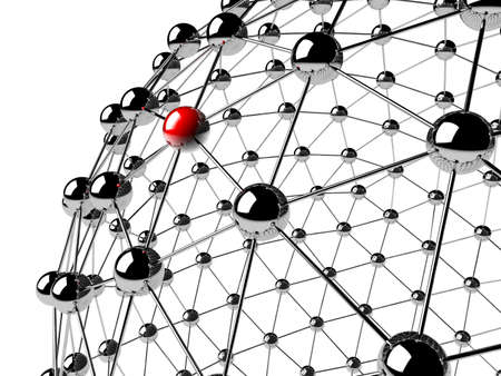 A red sphere linked with other grey  networking conceptの写真素材