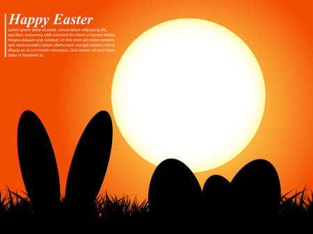 Easter eggs and ears rabbit in silhouette in front of a sunsetのイラスト素材