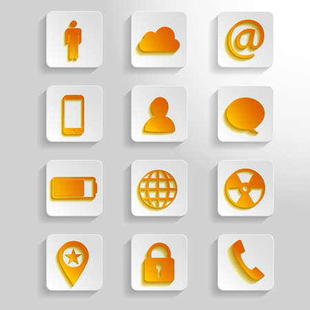 12 different white and orange paper icons  のイラスト素材