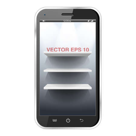Three white shelves in a realistic black smartphoneのイラスト素材