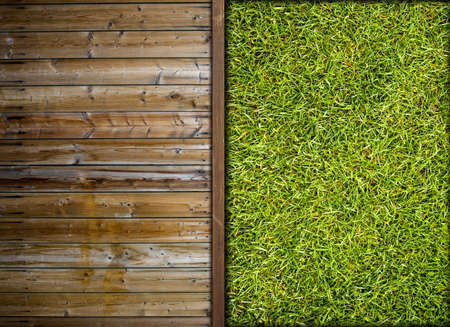 wooden with green grass texture for your backgroundの写真素材