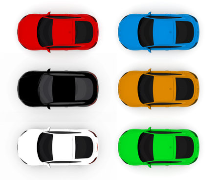 Collection of colorful cars isolated on a white backgroundの写真素材