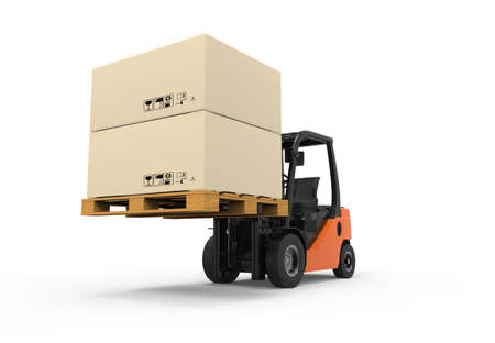 3D Forklift truck with boxes on palletの写真素材