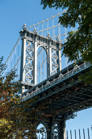 Close up of Manhattan Bridge in Lower Manhattan in New York City
