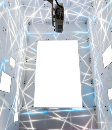 modern interior with empty billboards and neon lights