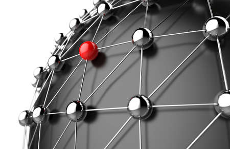 Red sphere between others grey: networking and internet conceptの写真素材