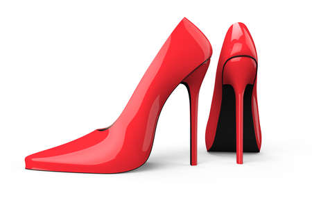 Red high heel women shoes isolated on a white backgroundの写真素材