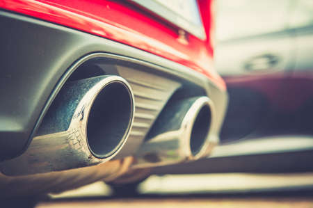 Close up of a car dual exhaust pipeの写真素材