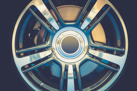Close up of a modern sport wheel with vintage effect
