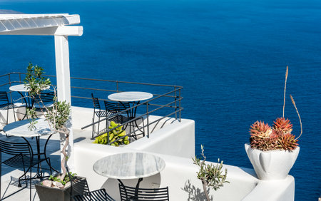 Terrace over the sea of Santorini - Greeceのeditorial素材