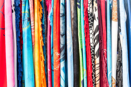 Many colorful chlotes make a beauty backgroundの写真素材