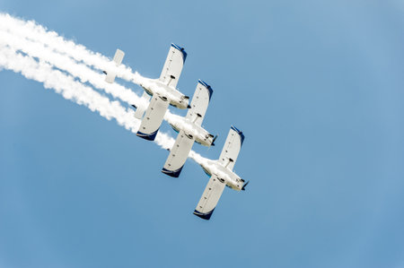 Three airplanes on airshow in formationのeditorial素材