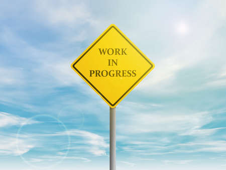 Illustration of work in progress yellow sign in the skyの写真素材