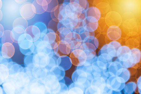 Blue bokeh background created by neon lightsの写真素材