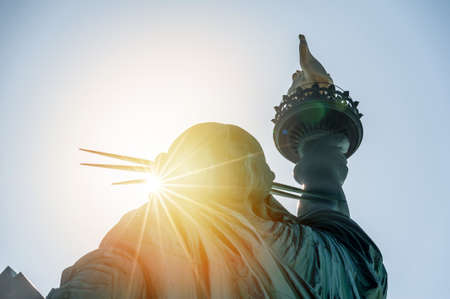 New York; statue of liberty in the sunsetの写真素材