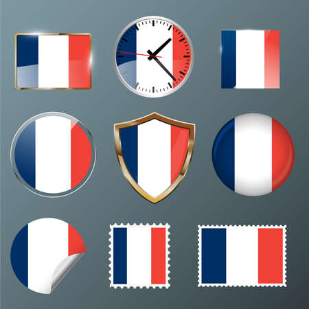 France flag set collection in badges, labels, watch, stamps,shields, buttonsのイラスト素材