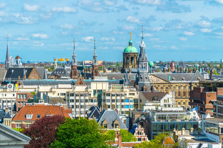 View of Amsterdam with a cloudy sky, Netherlands