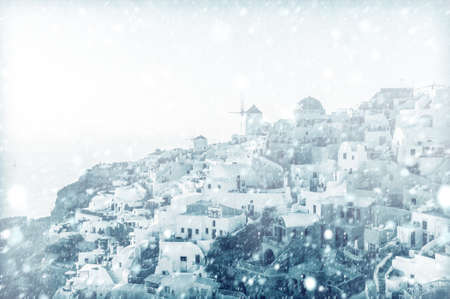 View of Oia, Santorini with snowの写真素材