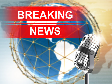 Breaking News with microphone: 3D illustrationの写真素材