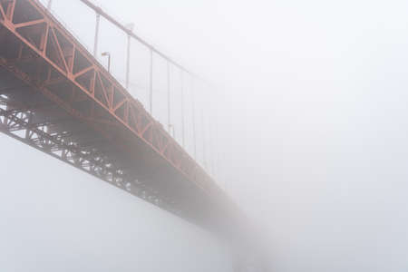 View of the iconic Golden Gate Bridge in the fog, San Franciscoの写真素材