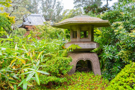 Lantern in Japanese Tea Garden in the Golden Gate Park, San Franciscoのeditorial素材