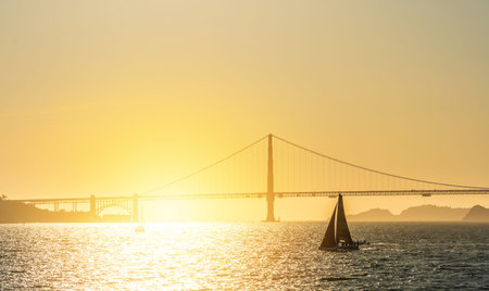 The Golden Gate bridge of San Francisco in the sunset.