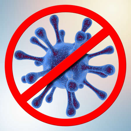 Prohibition sign with virus.の写真素材