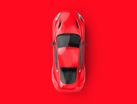 Red generic brandless car on a red background. 3D illustrationの写真素材