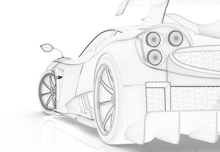 Generic sport unbranded wireframe car isolated on a white background: 3D illustration