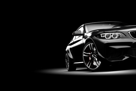 Generic black unbranded car isolated on a dark background. 3d illustrationの写真素材