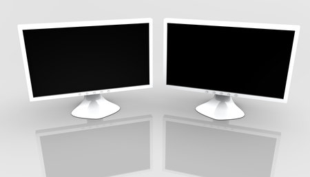 Two flat panel lcd computer monitorの写真素材